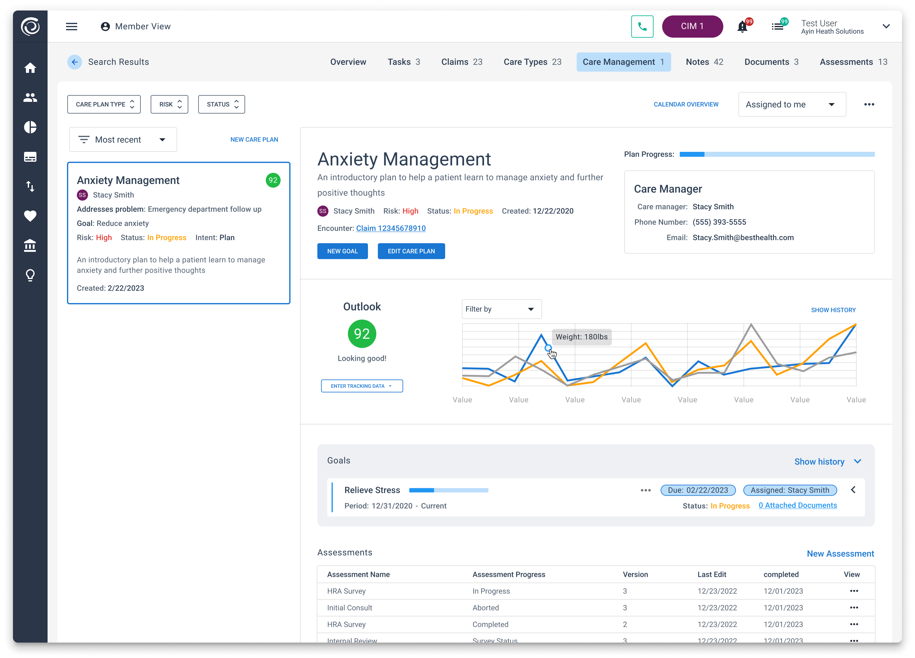 Care management product interface mockup