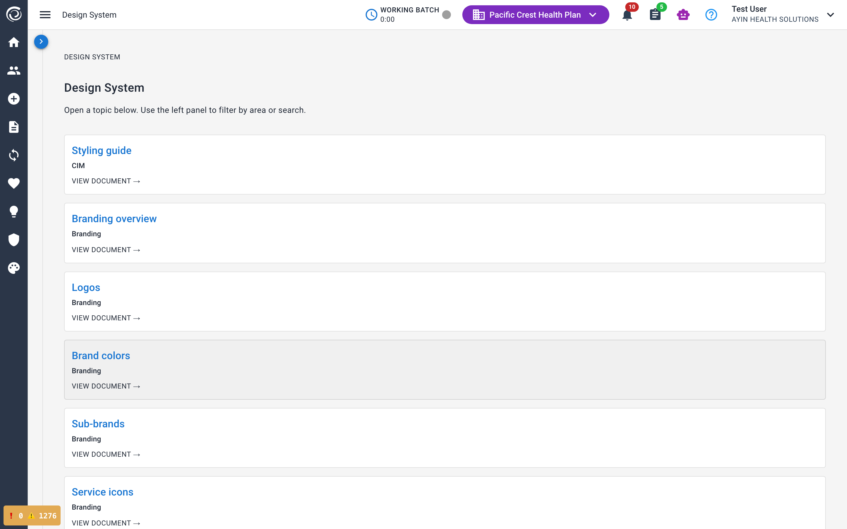 In-lab design system topic browser