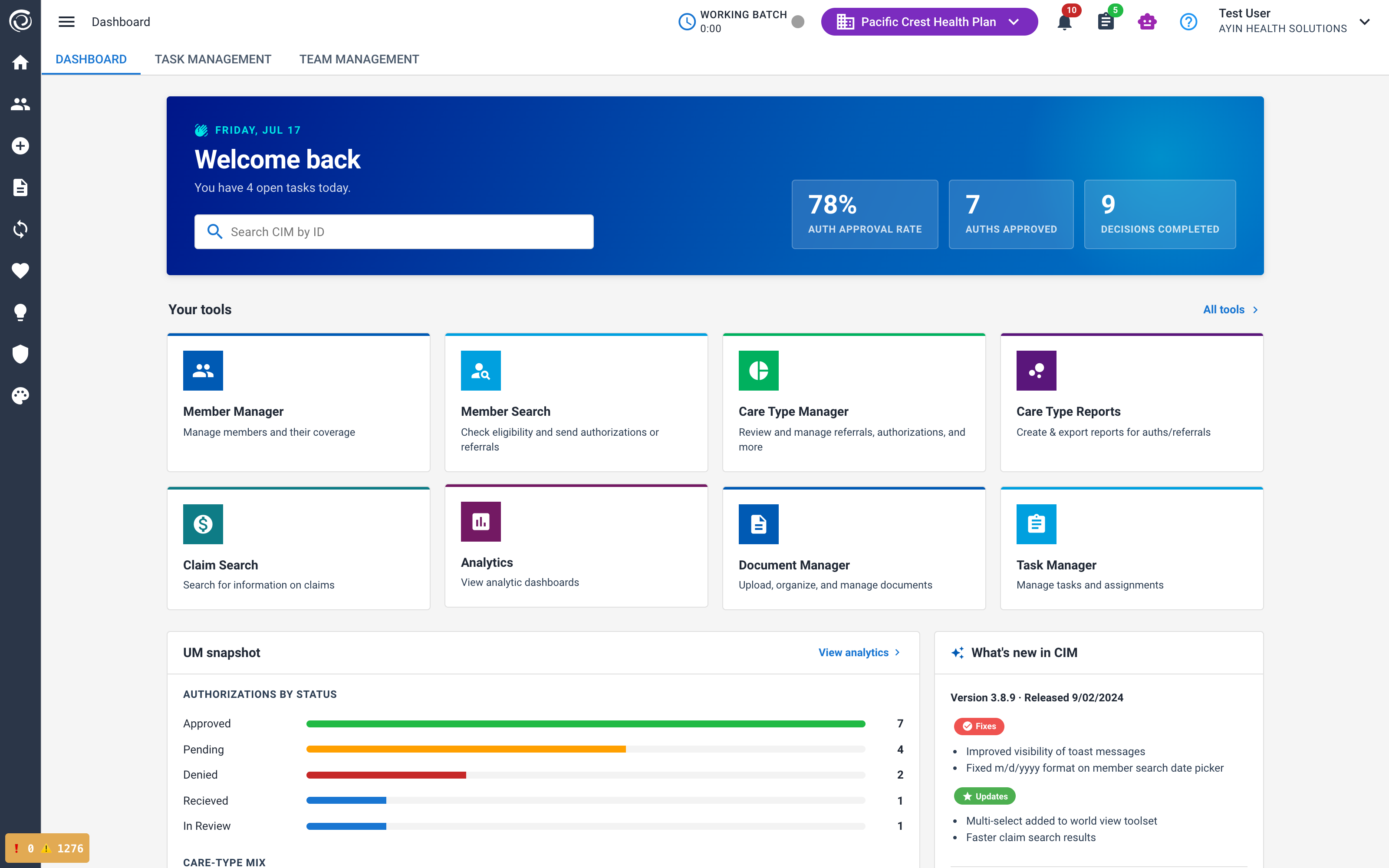 Modern CIM UX laboratory dashboard with tool cards