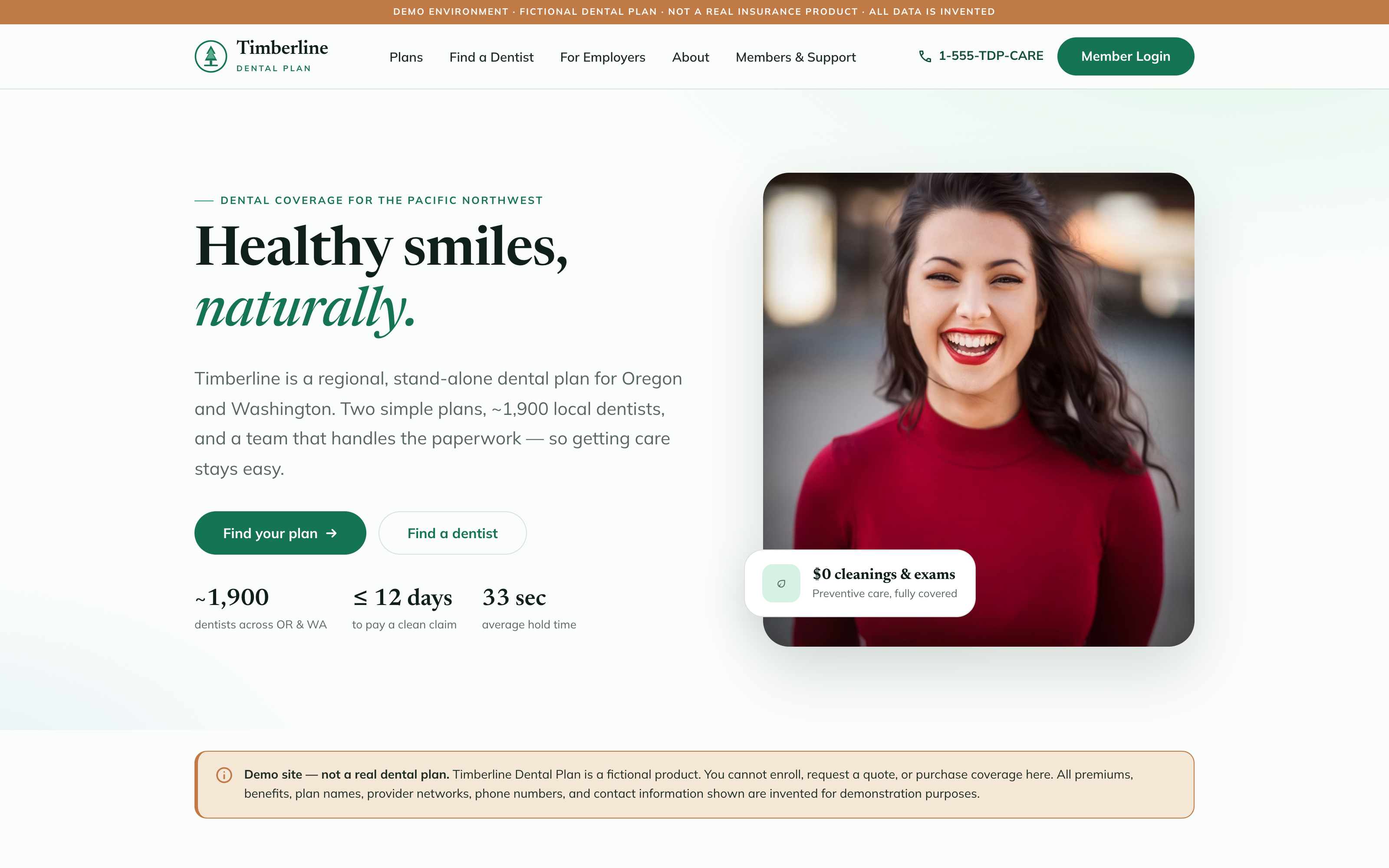 Timberline Dental Plan marketing home